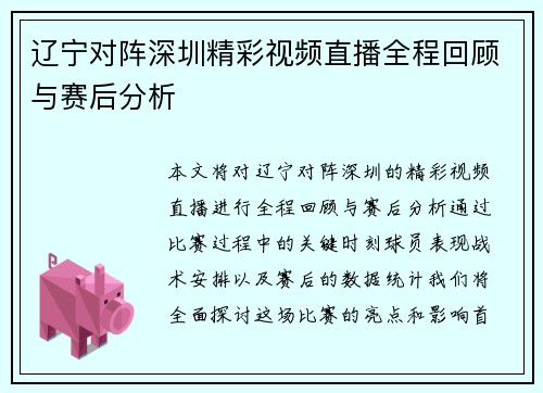 辽宁对阵深圳精彩视频直播全程回顾与赛后分析