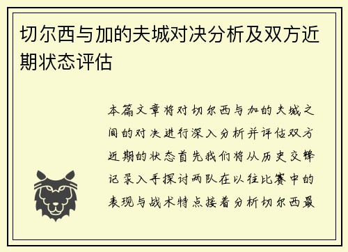 切尔西与加的夫城对决分析及双方近期状态评估