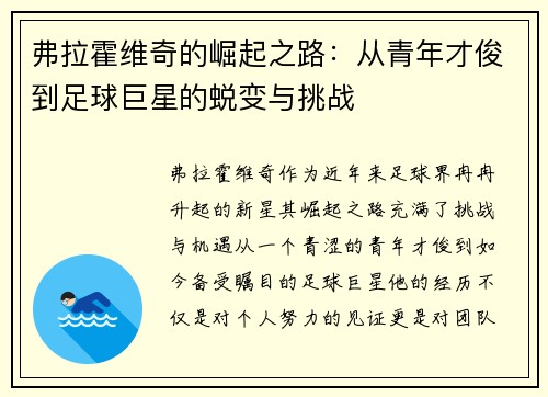 弗拉霍维奇的崛起之路：从青年才俊到足球巨星的蜕变与挑战