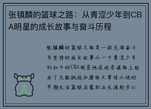 张镇麟的篮球之路：从青涩少年到CBA明星的成长故事与奋斗历程