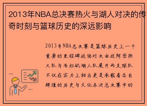 2013年NBA总决赛热火与湖人对决的传奇时刻与篮球历史的深远影响
