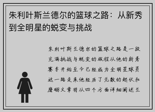 朱利叶斯兰德尔的篮球之路：从新秀到全明星的蜕变与挑战