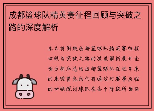成都篮球队精英赛征程回顾与突破之路的深度解析