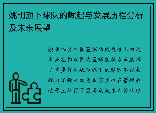 姚明旗下球队的崛起与发展历程分析及未来展望