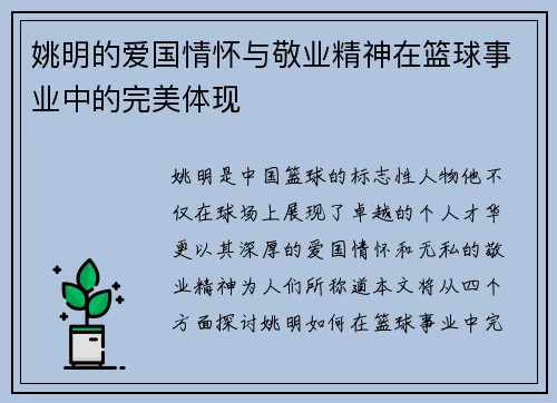 姚明的爱国情怀与敬业精神在篮球事业中的完美体现