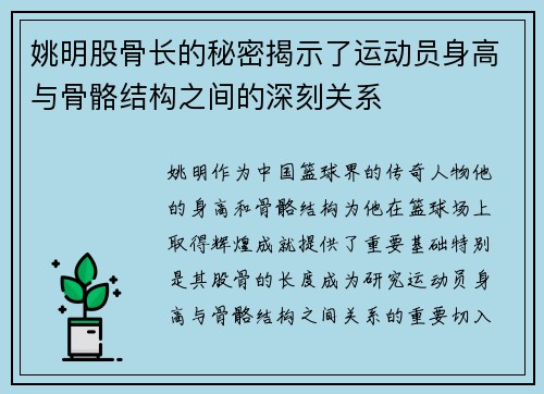 姚明股骨长的秘密揭示了运动员身高与骨骼结构之间的深刻关系