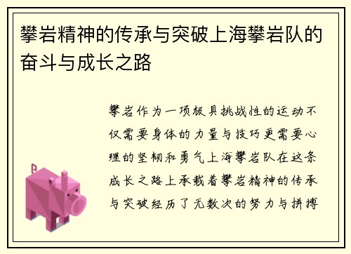 攀岩精神的传承与突破上海攀岩队的奋斗与成长之路